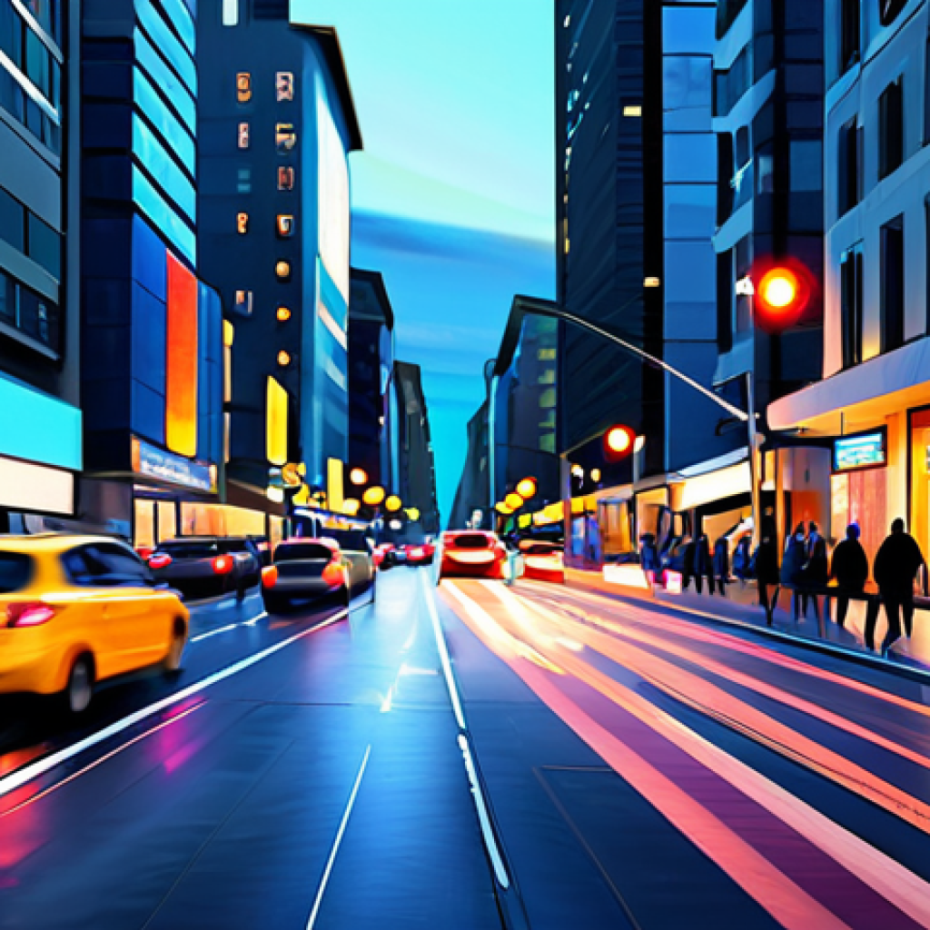 인상주의적 표현의 새로운 가능성 탐구 - Digital Impressionism - Urban Landscape**

"A vibrant, modern city street at dusk, captured in a dig...
