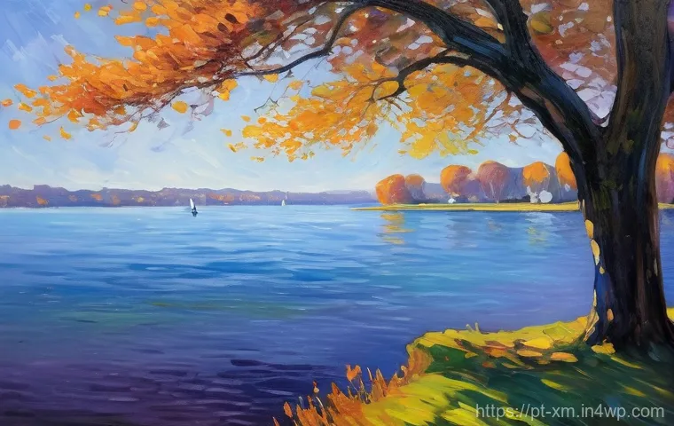 인상주의와 추상미술의 관계 - **Impressionistic Serenity by the Water:** An impressionistic painting depicting a serene park scene...