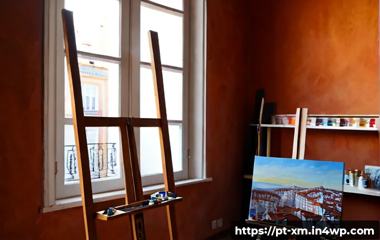 인상주의적 표현의 미래에 대한 전망 - Photorealistic contemporary art studio in Lisbon at sunrise, a Portuguese painter seen from behind c...